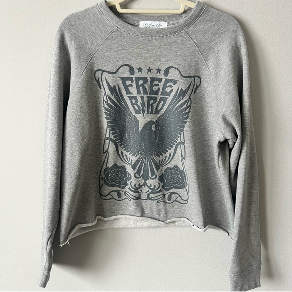 Sweaters - Women's Free Bird Graphic Gray Sweatshirt, cropped, size medium